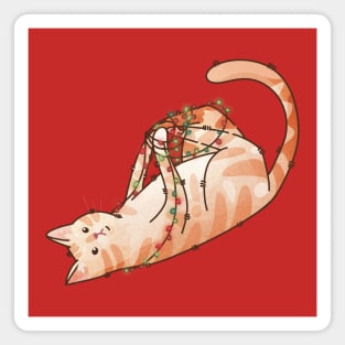 Wrapped in Christmas Lights - Light Red Cat Magnet